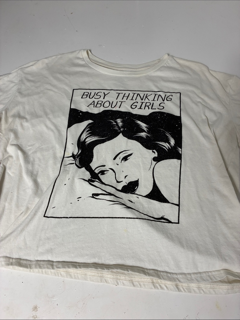 Threadless Target XL Short Sleeve Cropped Busy Thinking About Girls Graphic T